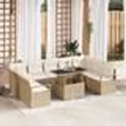 vidaXL Canapé de jardin 10 pièces avec coussins beige en poly rotin