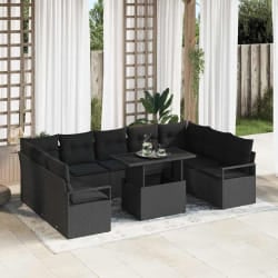 vidaXL Canapés de Jardin 10 Pièces avec Coussin Noir en Poly Rattan