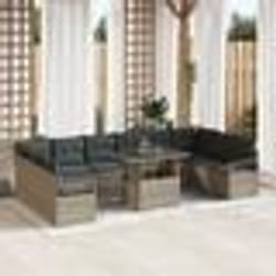 vidaXL Set de canapés de jardin 11 pièces avec des coussins gris en rotin synthétique.