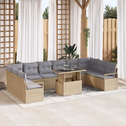 vidaXL Set de canapé de jardin 11 pièces avec des coussins beige en polyrotin
