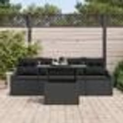 vidaXL Set de canapé de jardin 5 pièces avec coussins en poly rotin noir