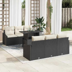 vidaXL Ensemble salon de jardin 7 pièces avec coussins en rotin noir.