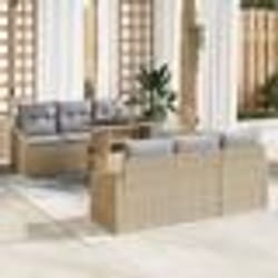 vidaXL Ensemble de canapé de jardin 7 pièces avec des coussins en rotin beige.