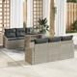vidaXL Ensemble de canapés de jardin 7 pièces avec coussins gris clair en poly-rattan