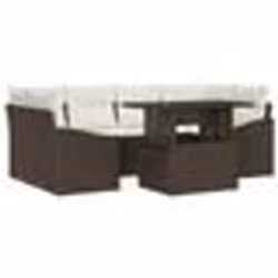 vidaXL Ensemble de canapés de jardin 7 pièces avec coussins marron en poly rotin
