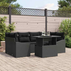 vidaXL Canapé de jardin 7 pièces avec coussins en poly rotin noir