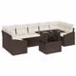 vidaXL Ensemble de canapé de jardin 8 pièces avec coussins en poly rattan marron