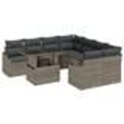 vidaXL Set de canapé de jardin 9 pièces avec des coussins en poly rotin gris