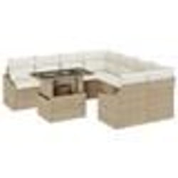 vidaXL Set de canapé de jardin 9 pièces avec coussins beiges en poly rotin