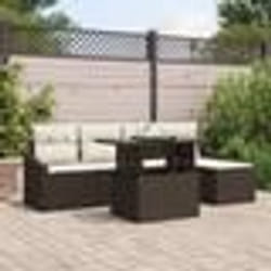 vidaXL Set de canapé de jardin 6 pièces avec coussins marron en poly rotin