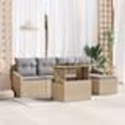 vidaXL Ensemble de canapé de jardin 6 pièces avec des coussins beige en poly rotin