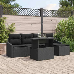 vidaXL Ensemble de jardin 6 pièces avec coussins en polyrotin noir