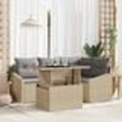 vidaXL Set de canapé de jardin 5 pièces avec des coussins en poly rotin beige