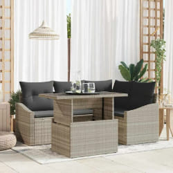 vidaXL Ensemble de canapé de jardin 5 pièces avec coussins gris clair en poly rotin