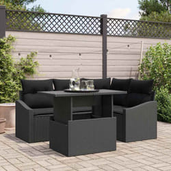 vidaXL Ensemble de Salon de Jardin 5 Pièces Avec Coussins Noirs en Poly Rattan