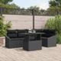 vidaXL Ensemble de Canapés de Jardin 6 Pièces avec Coussins en Rattan Noir
