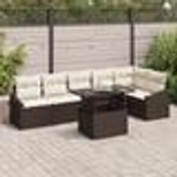 vidaXL Ensemble de canapés de jardin 7 pièces avec coussins en rotin synthétique marron