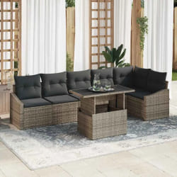 vidaXL Ensemble de canapé de jardin 7 pièces avec coussins en poly rotin gris