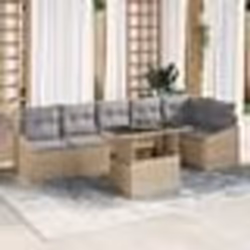 vidaXL Ensemble de jardin 7 pièces avec coussins beige en rattan synthétique