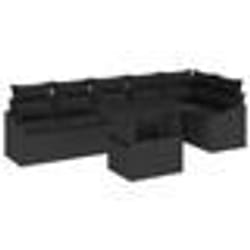vidaXL Ensemble de canapé de jardin 7 pièces avec coussins noirs en poly rotin