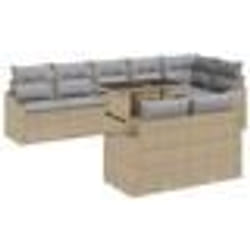 vidaXL Ensemble de canapé de jardin 9 pièces avec coussins beiges en rotin synthétique