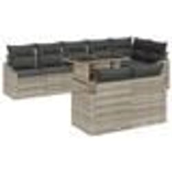 vidaXL Ensemble de Canapé de Jardin 9 Pièces avec Coussins Gris Clair en Rattan Synthétique