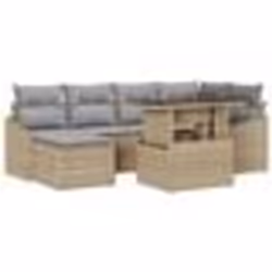 vidaXL Canapé de jardin 7 pièces, coussins beige en poly rattan.