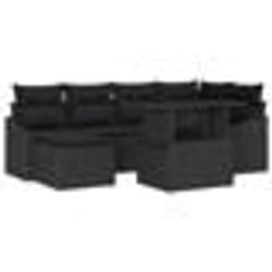 vidaXL Ensemble de canapés de jardin 7 pièces avec coussins noirs en poly rattan