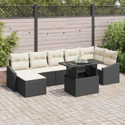 vidaXL Ensemble de canapés de jardin 8 pièces avec coussins en rotin noir