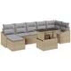 vidaXL Ensemble de jardin 8 pièces avec coussins en poly rotin beige