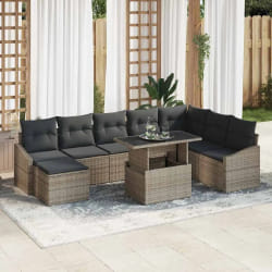 vidaXL Ensemble de canapé de jardin 9 pièces avec coussins gris en poly rotin