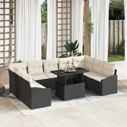 vidaXL Ensemble de Canapé de Jardin de 10 Pièces avec Coussins Noir en Poly Rattan