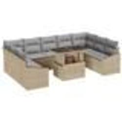 vidaXL Set de canapé de jardin 10 pièces avec des coussins beiges en poly rotin