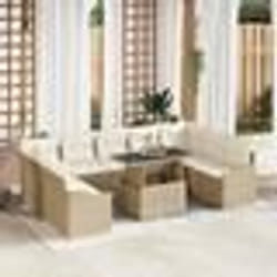 vidaXL Set de canapé de jardin 10 pièces avec coussins beige en polyrotin