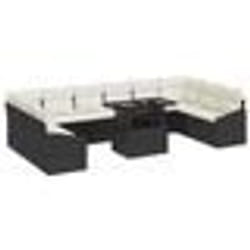 vidaXL Canapé de jardin 11 pièces en poly rotin noir