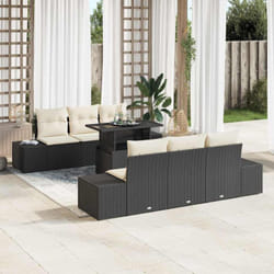 vidaXL Salon de jardin 7 pièces en polyrotin noir avec coussins