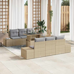 vidaXL Canapé de jardin 7 pièces avec des coussins beige en poly rattan