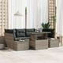 vidaXL Ensemble de canapé de jardin de 7 pièces avec coussins en poly rattan gris