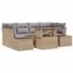 vidaXL Ensemble de jardin 7 pièces avec coussins beige en poly rotin