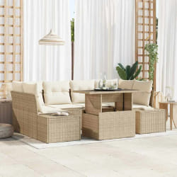 vidaXL Canapé de jardin 7 pièces avec coussins beiges en rattan synthétique