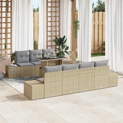 vidaXL Salon de jardin 8 pièces avec coussins beige en poly rotin