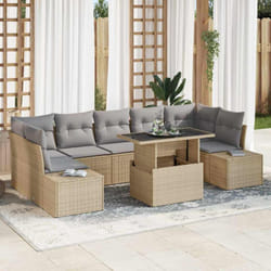 vidaXL Ensemble de jardin 8 pièces avec des coussins beiges, en poly rattan