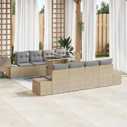 vidaXL Ensemble de canapé de jardin 9 pièces en poly rotin avec coussins beiges