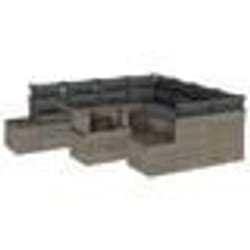 vidaXL Canapé de jardin 9 pièces avec coussins gris en poly rotin