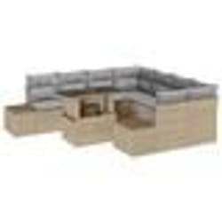vidaXL Set de canapés de jardin 9 pièces avec coussins beiges en rotin synthétique