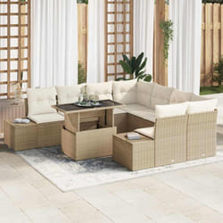 vidaXL Canapé de jardin 9 pièces avec coussins beiges en polyrotin
