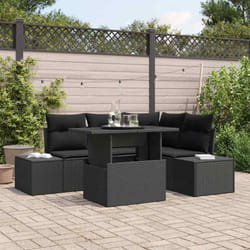 vidaXL Ensemble de canapé de jardin 5 pièces avec des coussins en poly rotin noir