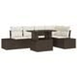 vidaXL Canapé de jardin 6 places avec coussins en poly rotin brun