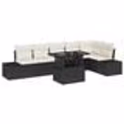 vidaXL Set de Canapés de Jardin 7 Pièces avec Coussins Noirs en Rotin Synthétique