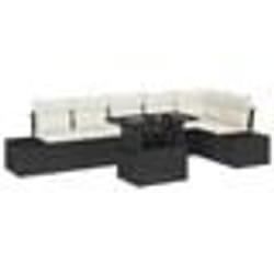vidaXL Set de Canapés de Jardin 7 Pièces avec Coussins Noirs en Rotin Synthétique